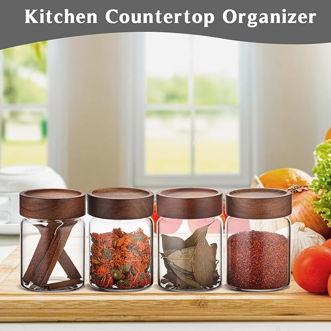 10 oz Small Glass Jars with Top Screw Lid Round Herb Coffee Bean Ground Storage Canister Clear Glass Food Container for Pantry Sugar Tea Coffee Bean Spice Nuts Cookies Bath Salts (2×300ml(10oz))