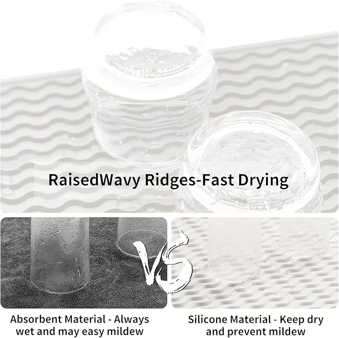 ZLR Silicone Dish Drying Mat & Heat Resistant Trivet (12" x 16") - Waterproof Counter Protector for Air Fryer, Coffee Maker - Non-Slip, BPA Free Kitchen Pad, Easy Clean Dishwasher Safe (Milk White)