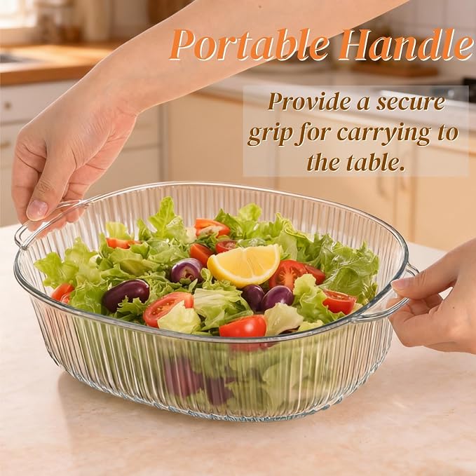 Noamus 2 Pieces 3Qt Glass Casserole Dish with Lid, Extra Large Oval Glass Baking Pan, Heat-Resistant Covered Lasagna Cookware, Clear Deep Food Container, Mixing Bowl for Cooking, Oven&Microwave Safe
