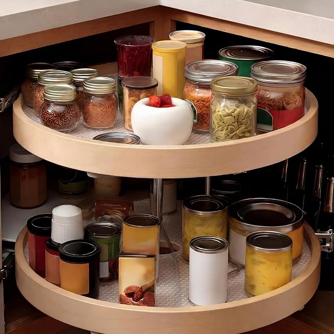 Lazy Susan Shelf Liner 31 Inch EVA Lazy Susan Shelf Liner Non-Adhesive Protection Mats for Cabinet Fridge Refrigerator Pantry Sink Cupboard Storage (2, Clear, Diamond Pattern)