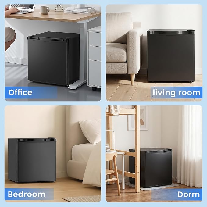 Electactic 1.7 Cu.ft Mini Fridge, Compact Refrigerator, Single Reversible Door, Ultra Quiet, Energy Efficient for Office, Dorm, Bedroom, Apartment, Black