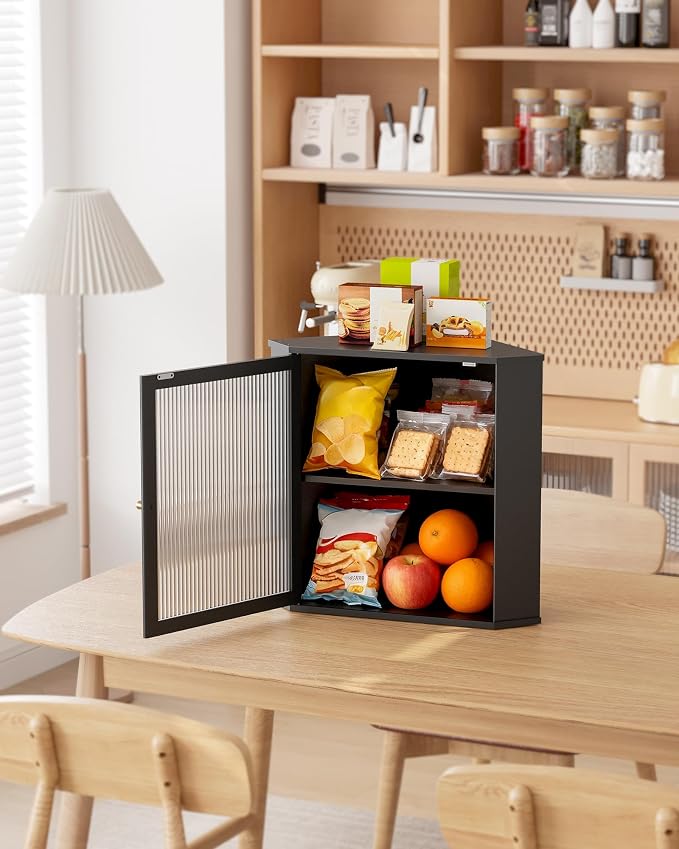 Kitsure Bread Box - 2-Tier Corner Bread Box for Kitchen Countertop with Magnetic Acrylic Door, Bamboo Kitchen Counter Organizer for Snacks, Loaves, Homemade Bread Storage, Black, 16.5" H