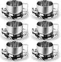 6 Pack Stainless Steel Coffee Cups Set, 7oz Insulated Espresso Cups with Spoon and Saucer, Double Walled Coffee Mugs for Latte, Tea, Milk, Cappuccino