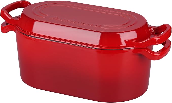 VORRINGARD Oval Dutch Oven Pot with Lid, Enamel Coating Cast Iron Bread Pans for Homemade Sourdough Bread Baking, Cooking, 4 Quart, Red