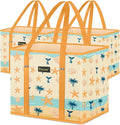 BALEINE 3Pk Reusable Grocery Bags, Foldable Shopping Bags for Groceries with Reinforced Bottom & Handles (Summer Beach-Yellow)