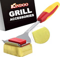 Grill Brush Bristle Free for Outdoor Grill, BBQ Grill Cleaner Brush and Scraper with Replaceable Head, Steam Grill Cleaning Brush 17'' Long Handle for Cast Iron Stainless Steel Grates,Red