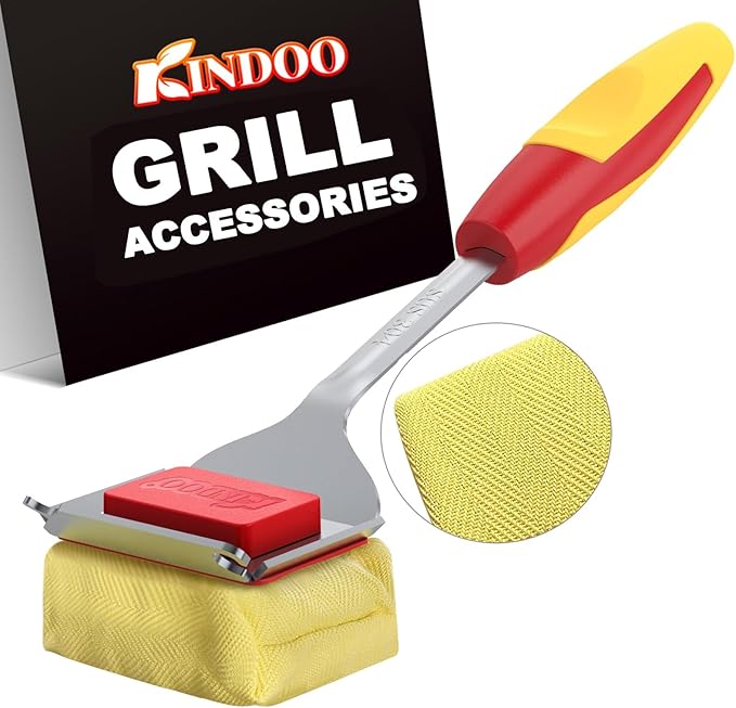 Grill Brush Bristle Free for Outdoor Grill, BBQ Grill Cleaner Brush and Scraper with Replaceable Head, Steam Grill Cleaning Brush 17'' Long Handle for Cast Iron Stainless Steel Grates,Red