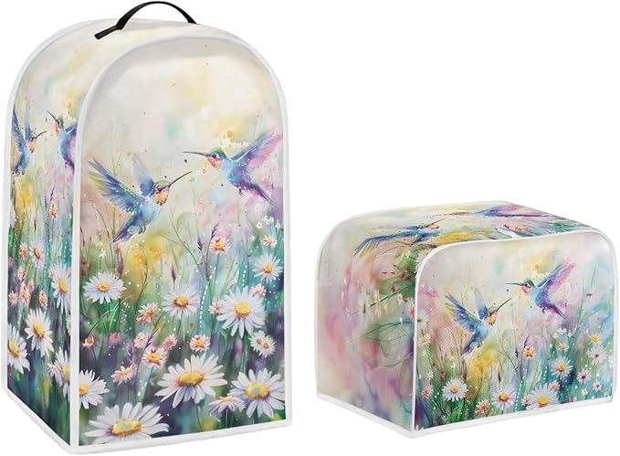 Hummingbird Toaster and Blender Cover Set Bread Maker Cover Flower Washable Coffee Maker Appliance Covers Kitchen Accessories
