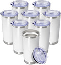 20 oz Tumbler Coffee Travel Tumblers Bulk with Lid Stainless Steel Double Wall Vacuum Insulated Mug Powder Coated Cups fit Car Cupholder for Hot and Cold - White, 8Pack