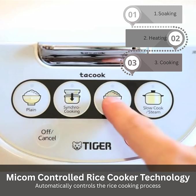 Tiger JBV-A18U-W 10-Cup (Uncooked) Micom Rice Cooker with Food Steamer & Slow Cooker, White