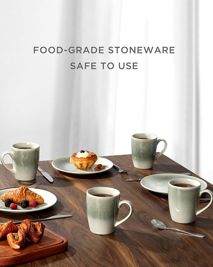 famiware Coffee Mugs Set, 13oz Mug Set of 4, Stoneware Cups for Latte, Hot Tea, Mocha, Cocoa, Cappuccino, Microwave and Dishwasher Safe, Glacier Series, Sage Green