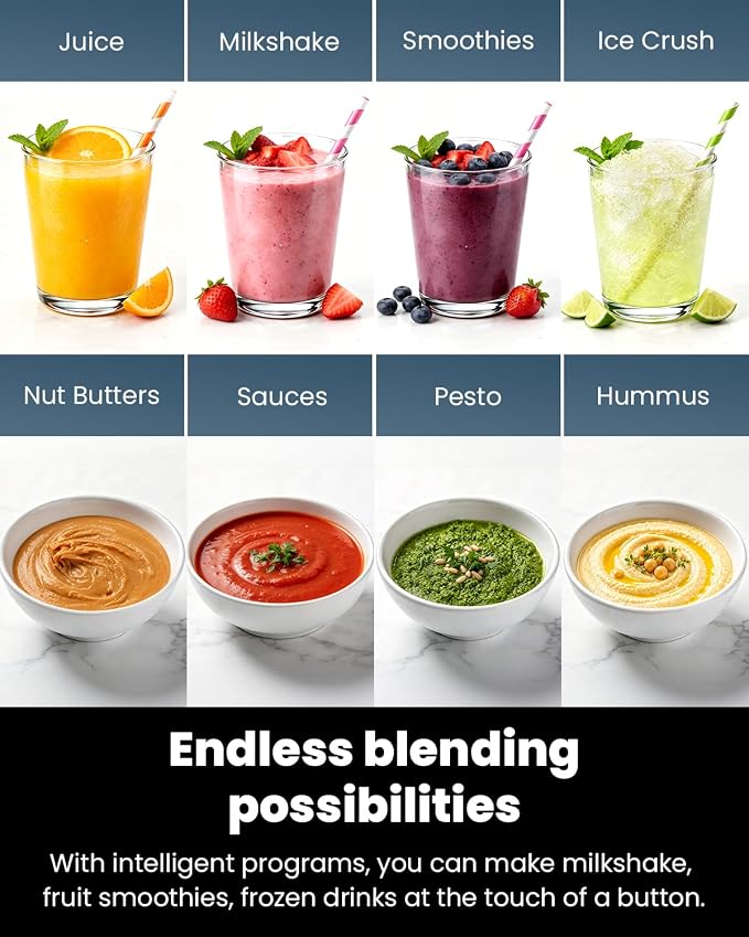 GDOR Professional Blender with 6 Preset Programs, 1300W Smoothie Blender for Ice Crushing & Frozen Fruit, 67 Oz Glass Pitcher & 22 Oz To-Go Cup Combo, Smart Smoothie Maker, Self-Cleaning