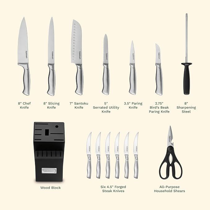Cuisinart 15-Piece Stainless Steel Hollow Handle Block Set, C77SS-15PK