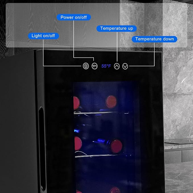 Iceblue Wine Fridge, Digital Temperature Control White & Red Wine 6 Bottle Wine Cooler with Wine Rack, Champagne Wine Cooler Refrigerator for Bar, Home, Kitchen, Gift - Black