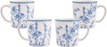 Bico Blue Garden Toile De Jouy Ceramic Coffee Mugs Set of 4, 18 oz Large Tea Cups with Handle, Aesthetic Latte Mugs for Cappuccino Cocoa, Lead-Free, Dishwasher and Microwave Safe, Housewarming Gift