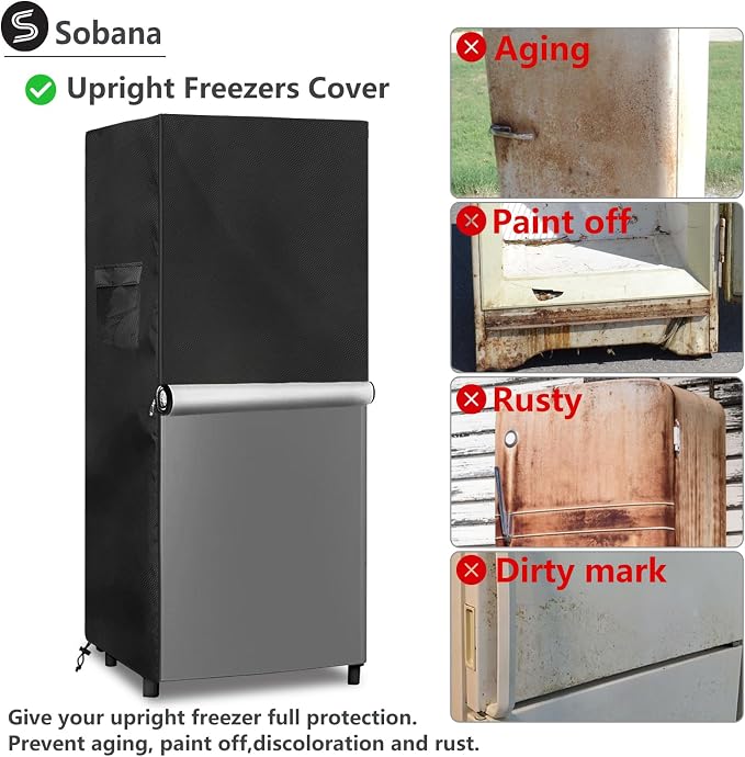 Upright Freezers Cover,Waterproof Outdoor Fridge Cover with Double Zipper for Outdoor 7.6-10.1 Cubic Feet Compact Stand Up Freezer Covers (30" W x 33" D x 62" H,Black)