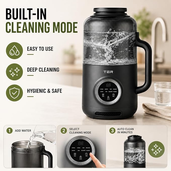 TER 40oz Nut Milk Maker Machine, Automatic Soy Milk Maker with 8 Smart Preset Programs, Almond Oat Soy Plant-Based Milk Maker with 12H Delay Start, Keep Warm, Self-Cleaning