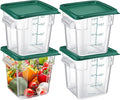 Maxcheck 4 Pcs 4qt Food Storage Container with Lids Bulk Clear Plastic Commercial Food Storage Bins with Scale Handle Space Saving Restaurant Tubs for Kitchen Prep Proof Dough(Green)