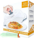 lopeztek Glass Microwave Splatter Cover, Glass Microwave Oven Covers for Food, Splatter Guard for Dish Plate, BPA Free & Dishwasher Safe Lid with Silicone Handle