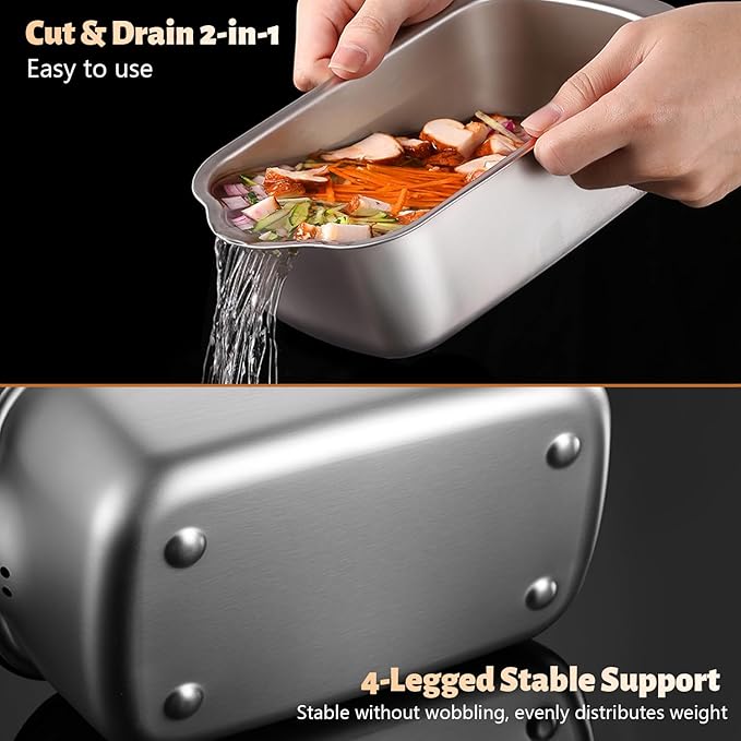 Stainless Steel Vegetable Chopper, 9 Blade Multi Veggie Chopper with Container, Food Cutter Chopper& Grater Mandoline Slicer, Kitchen Tools Gadgets, Onion Slicer, Mincer, Dicer, French Fry Cutter