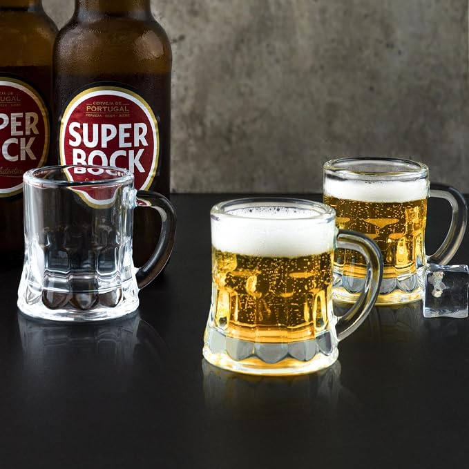 24 Pack Mini Beer Mug Shot Glasses, 2 Oz Glass Mini Beer Shot Glasses with Handles, Clear Beer Stein Tasting Cups for Whiskey, Tequila, Vodka Flight, Party Favors and Gifts