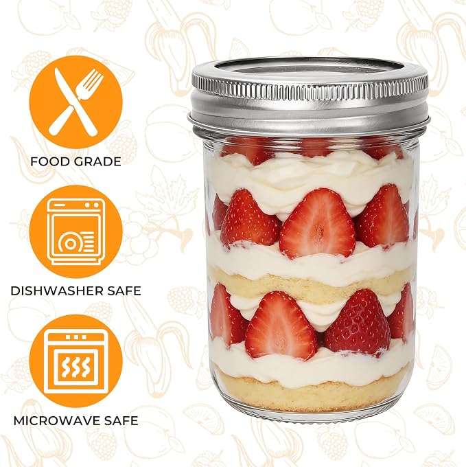 Eathtek 8 oz Mason Jars 24 Pack, Mini Canning Jars with Regular Lids | 240ml for Jelly Herbs Spice Honey Storage, Small Glass Jars Candle jars, Extra Lids Tags Label Included