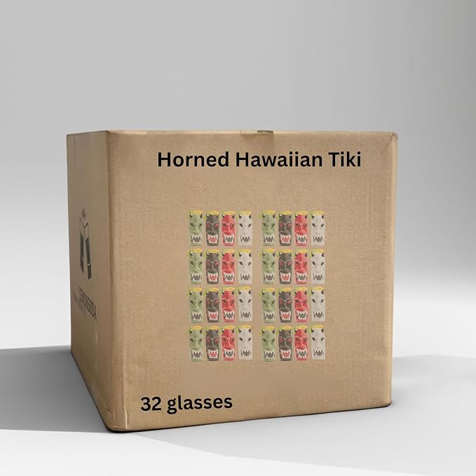 LEMONSODA Ceramic Hawaiian Tiki Glasses (Horned, Set of 32) [2210]