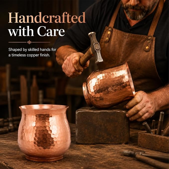 20oz Pure Copper Mug with Lid – Handcrafted Hammered Copper Tumbler for Water, Coffee & Daily Wellness