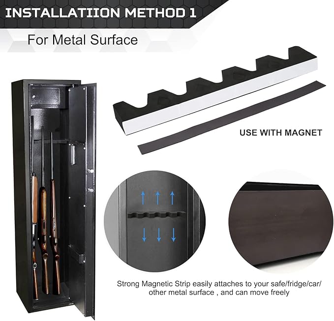 OCQOTAT Gun Rack for Gun Storage, Gun Safe Accessory for Rifles and Shotguns, Gun Holder in Gun Cabinet, Shotgun Rifle Rest, Foam Material with Magnetic Strip and Hook Strip , Gifts for Hunters
