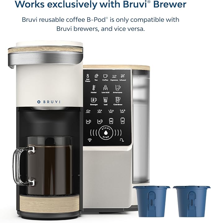 Bruvi Reusable Coffee Pod | 2 Pack | Only Reusable Pods Compatible with Bruvi Single-Serve Coffee System | Durable Design | Use Your Own Coffee