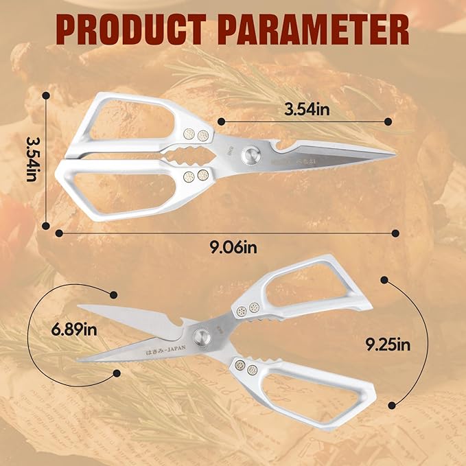 Kitchen Scissors, Heavy Duty Stainless Steel Kitchen Shears, Sharp Silver Meat Scissor, All-Purpose Poultry Scissors, Japanese-Style Cooking Shears for Turkey, Chicken, Thanksgiving, Christmas