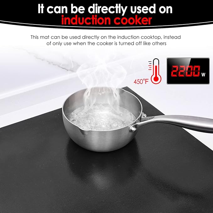 KitchenRaku Large Induction Cooktop Protector Mat, (Magnetic) Electric Stove Burner Covers Antiscratch as Glass Top Stove Cover (Monochromatic Black, 21.2x35.4 Inch)