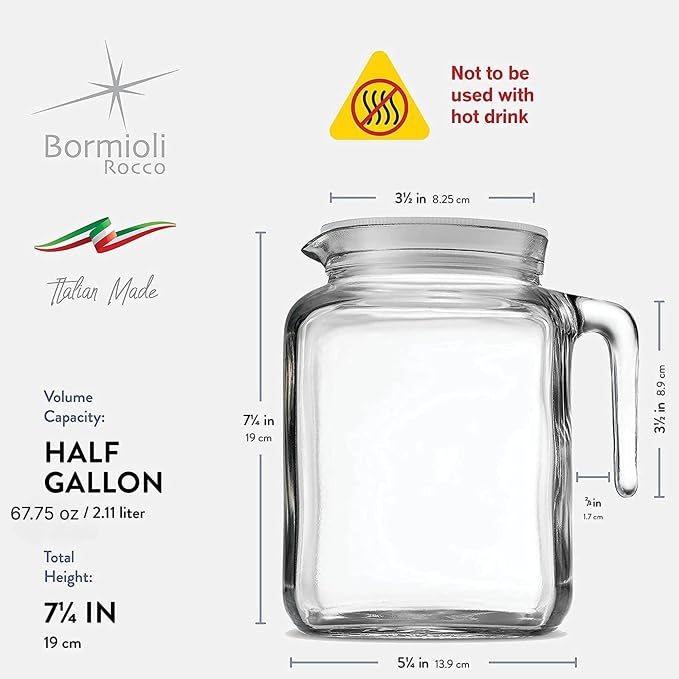 Bormioli Rocco Hermetic Seal Glass Pitcher With TEAL Lid and Spout 67.75 Ounce Great for Homemade Juice & Cold Tea or for Glass Milk Bottles