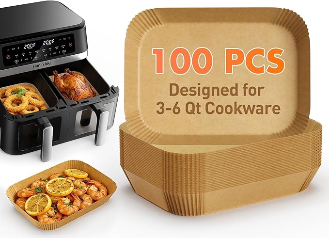 100Pcs 8 * 4 Inch Air Fryer Liners Disposable, Airfryer Paper Liners for 3-6 QT, Liners Paper Oil Proof and Easy Cleanup, Non Stick Air Fryers Accessories, Baking Liners, Parchment Paper Sheets