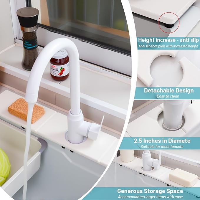 Fast Drying Faucet Mat for Kitchen Sink, Water Absorbent Diatomite Stone Sink Tray with Raised Feet, Kitchen Sink Splash Guard, Prevents Moisture Buildup, Durable Protector for Bathroom Counter