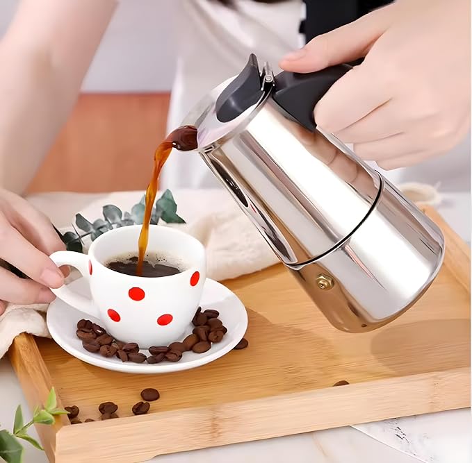 Stainless Steel Moka Pot, Gas/Electric Stovetop Espresso Maker, Percolator Coffee Pot Italian Percolator Cuban Café Brewing, Greca Coffee Maker (12CUP 600ml)