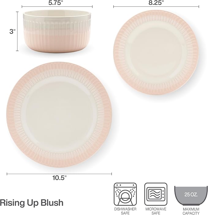 Rising Up 12 Piece Dinnerware Set, Service for 4, Blush