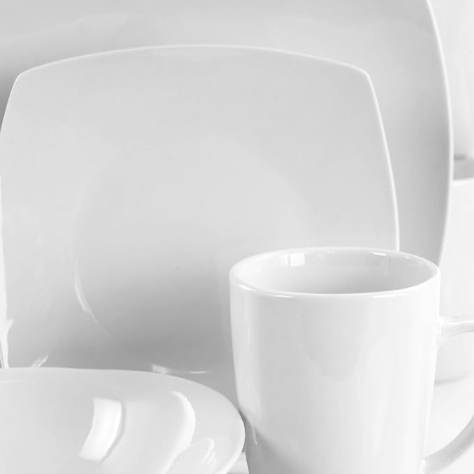 Elama Bishop 16 Piece White Porcelain Dinnerware Set