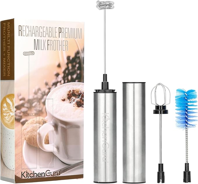 Levare Milk Frother Handheld Rechargeable - Electric Frother with 3 Whisk Attachments - High Speed Milk Mixer Motor with USB-C Charging Port - Versatile Mixer for Cappuccino, Hot Chocolate, and Matcha