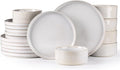 GBHOME 24-Piece Stoneware Dinnerware Set for 8 – Ribbed Ceramic Plates and Bowls, Scratch-Resistant, Microwave & Dishwasher Safe, Reactive Glaze, Sugar White