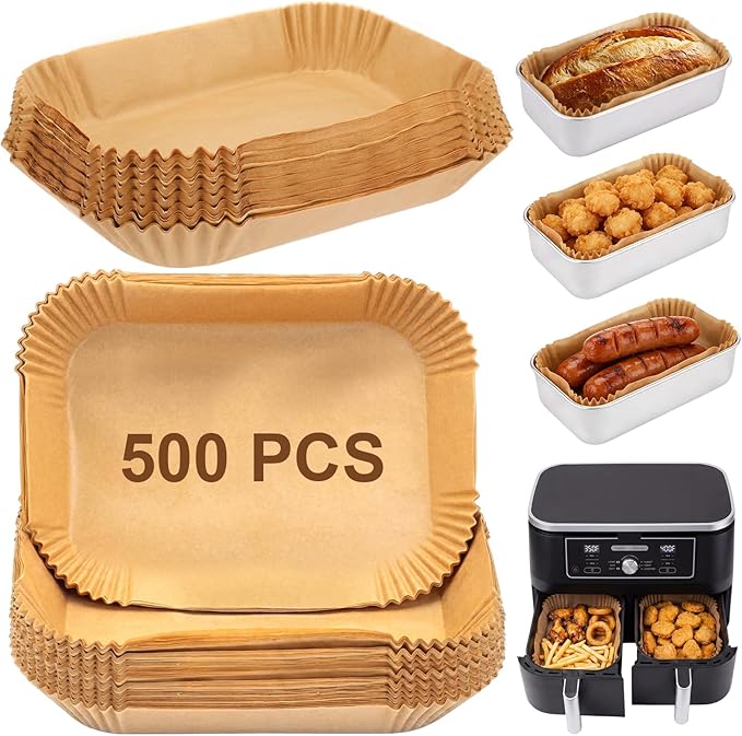 500 Pcs Air Fryer Liners Disposable Parchment Baking Paper Liner Rectangle Non-stick Accessories for Loaf Pan, Air Fryer & Oven, 8.6 x 5.5 Inch, Brown