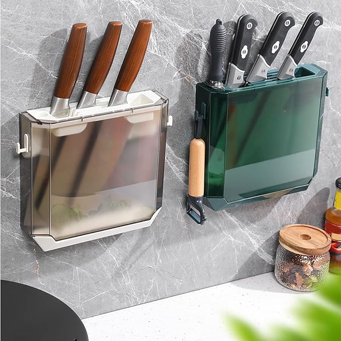 Zerodis Kitchen Knife Holder, Multi Slot Knife Organizer, Plastic Wall Mount, Knife Storage, Easy to Use, Green