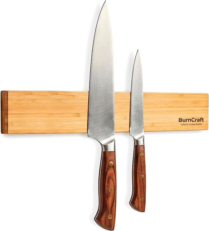 Magnetic Knife Strip, 16 Inch Bamboo Magnetic Knife Holder for Wall, Solid Wood Kitchen Knife Storage Rack, Strong Magnetic Knife Bar, Kitchen Utensil Holder with Powerful Magnet