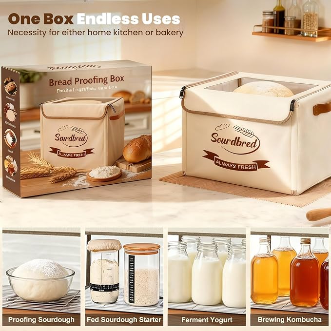 Extra Large Folding Bread Proofing Box, Dough Proofer 68-104°F Temp Control 1-48H Timer, Sourdough Starter Warmer with Metal Rack, Foldable Proofing Basket for Baking Pizza Yogurt Soften Butter Choc