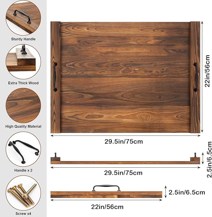 Noodle Board Stovetop Cover with Handles, Sink Wood Block Covers for Electric & Gas Stove, RV Stove Burner, Farmhouse Decorative Wooden Tray for Kitchen