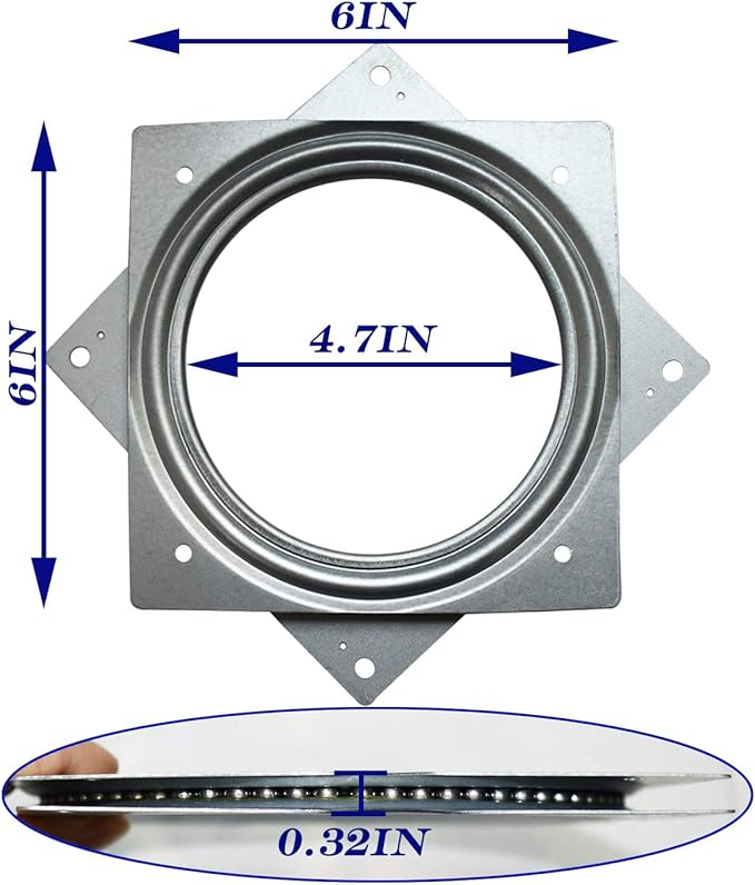 6Inch Lazy Susan Hardware, 6Pack Square Rotating Bearing Plate, 500lbs Capacity Lazy Susan Turntable Bearing for for Serving Trays, Kitchen Storage Racks, Craft Table, Zinc Plated Steel Swivel Plate