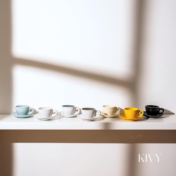 KIVY Cappuccino cups [4x 8oz] - Thick-walled stoneware cappuccino cup set for latte art - Latte mugs - Latte cup set - Small coffee cups - Latte art cup - Ceramic latte cup and saucer set of 4