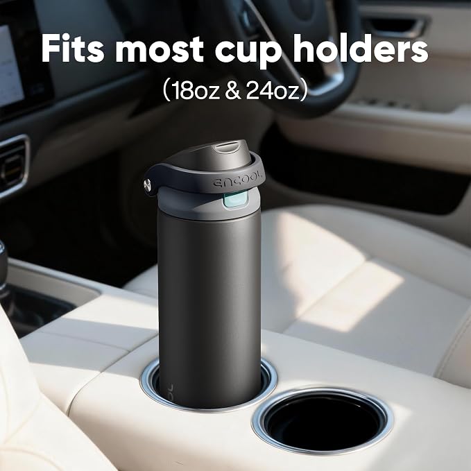 ENCOOL Leakproof Insulated Water Bottle with Straw Dual-Sip Water Bottle Bag-Safe Design for Work, Commute & Gym – Keeps Drinks Cold All Day, 18 oz, Charcoal Gray