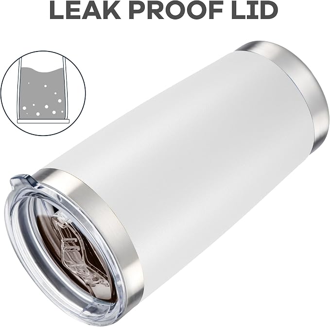 20 oz Tumbler with Lid Stainless Steel Double Wall Vacuum Insulated Tumblers Powder Coated Cups Travel Mug Keep Drinks Cold and Hot, White