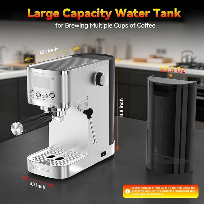 Espresso Machine 20 Bar, Stainless Steel Espresso Maker with Steam Milk Frother,Expresso Machine for Home Temperature Control and LED Display, Coffee Machine for Cappuccino, Latte, Americano
